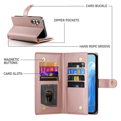 DF-011 For Samsung Galaxy M35 5G Case Zipper Pocket Wallet Leather Phone Cover with Straps