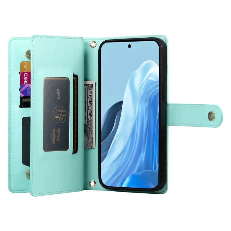 DF-011 For Samsung Galaxy M35 5G Case Zipper Pocket Wallet Leather Phone Cover with Straps