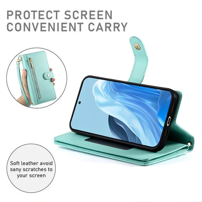 DF-011 For Samsung Galaxy M35 5G Case Zipper Pocket Wallet Leather Phone Cover with Straps
