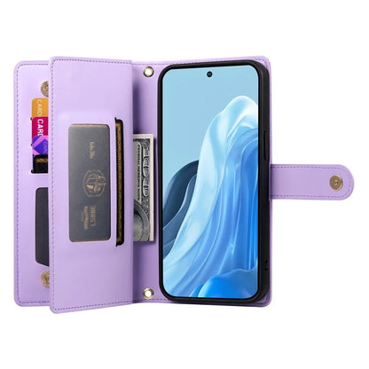 DF-011 For Samsung Galaxy M35 5G Case Zipper Pocket Wallet Leather Phone Cover with Straps