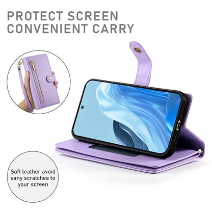 DF-011 For Samsung Galaxy M35 5G Case Zipper Pocket Wallet Leather Phone Cover with Straps