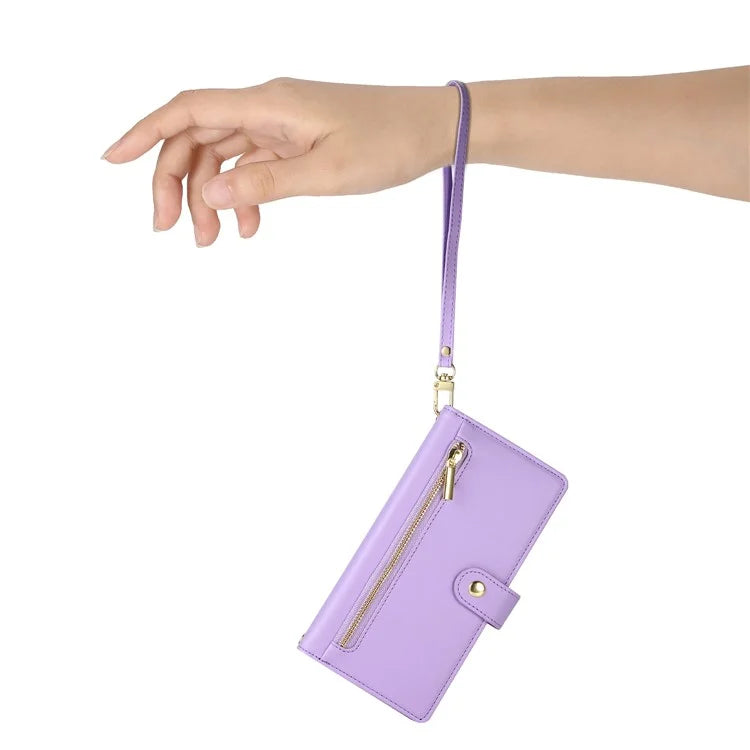 DF-011 For Samsung Galaxy M35 5G Case Zipper Pocket Wallet Leather Phone Cover with Straps