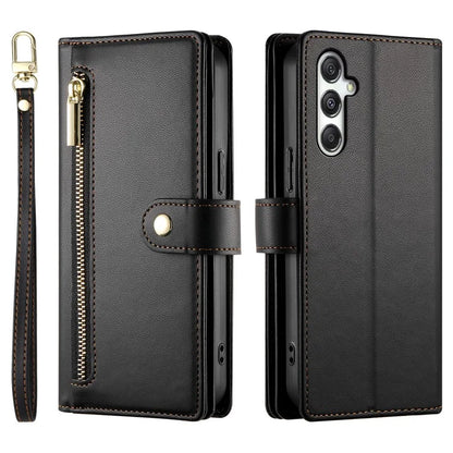 DF-011 For Samsung Galaxy M35 5G Case Zipper Pocket Wallet Leather Phone Cover with Straps