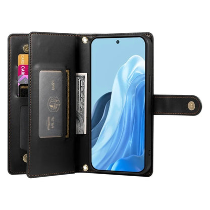 DF-011 For Samsung Galaxy M35 5G Case Zipper Pocket Wallet Leather Phone Cover with Straps