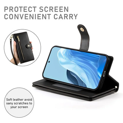 DF-011 For Samsung Galaxy M35 5G Case Zipper Pocket Wallet Leather Phone Cover with Straps