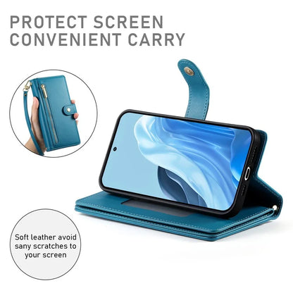 DF-011 For Samsung Galaxy M35 5G Case Zipper Pocket Wallet Leather Phone Cover with Straps