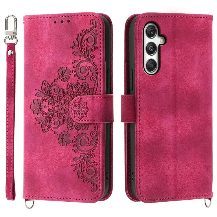 For Samsung Galaxy M35 5G Case Flower Pattern PU Leather Wallet Phone Cover with Strap