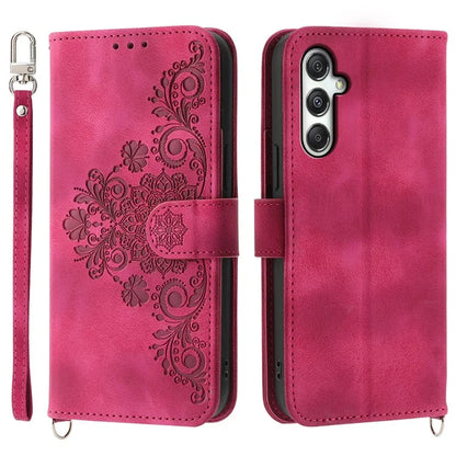 For Samsung Galaxy M35 5G Case Flower Pattern PU Leather Wallet Phone Cover with Strap