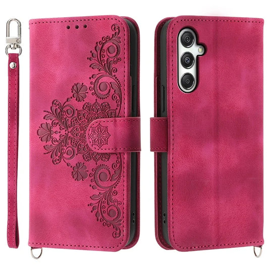 For Samsung Galaxy M35 5G Case Flower Pattern PU Leather Wallet Phone Cover with Strap