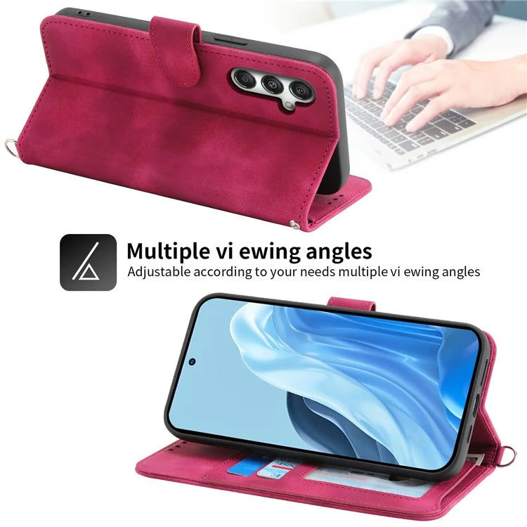 For Samsung Galaxy M35 5G Case Flower Pattern PU Leather Wallet Phone Cover with Strap