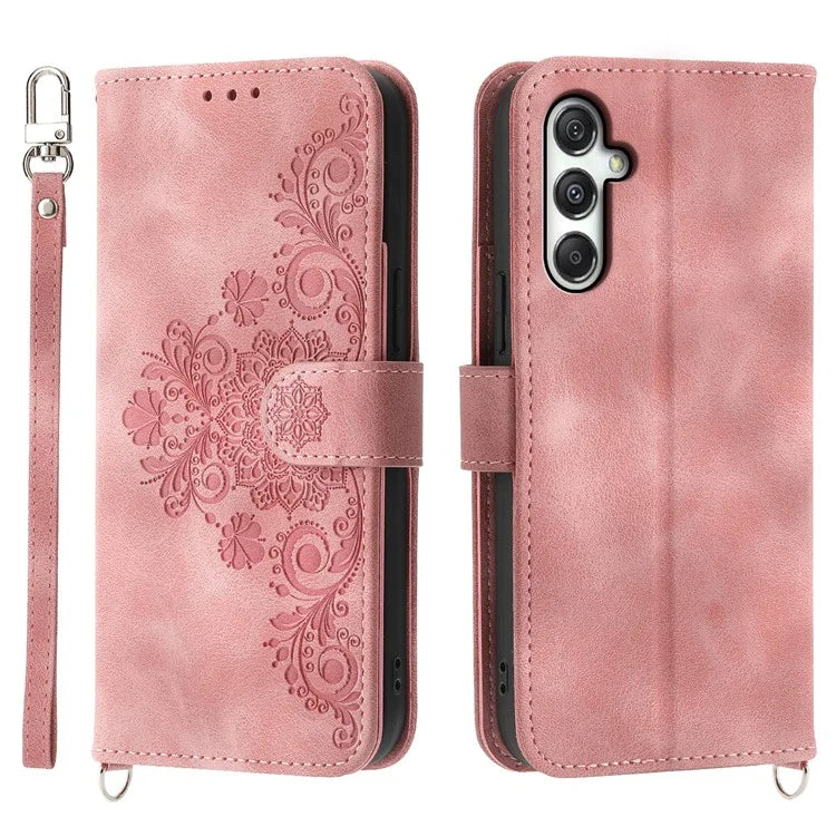 For Samsung Galaxy M35 5G Case Flower Pattern PU Leather Wallet Phone Cover with Strap