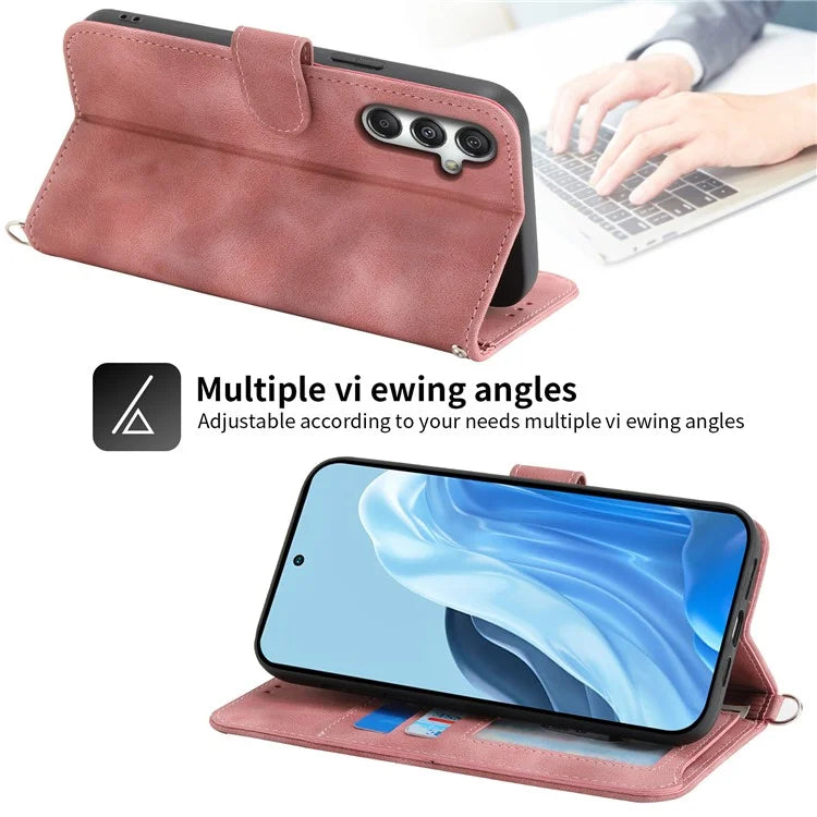 For Samsung Galaxy M35 5G Case Flower Pattern PU Leather Wallet Phone Cover with Strap