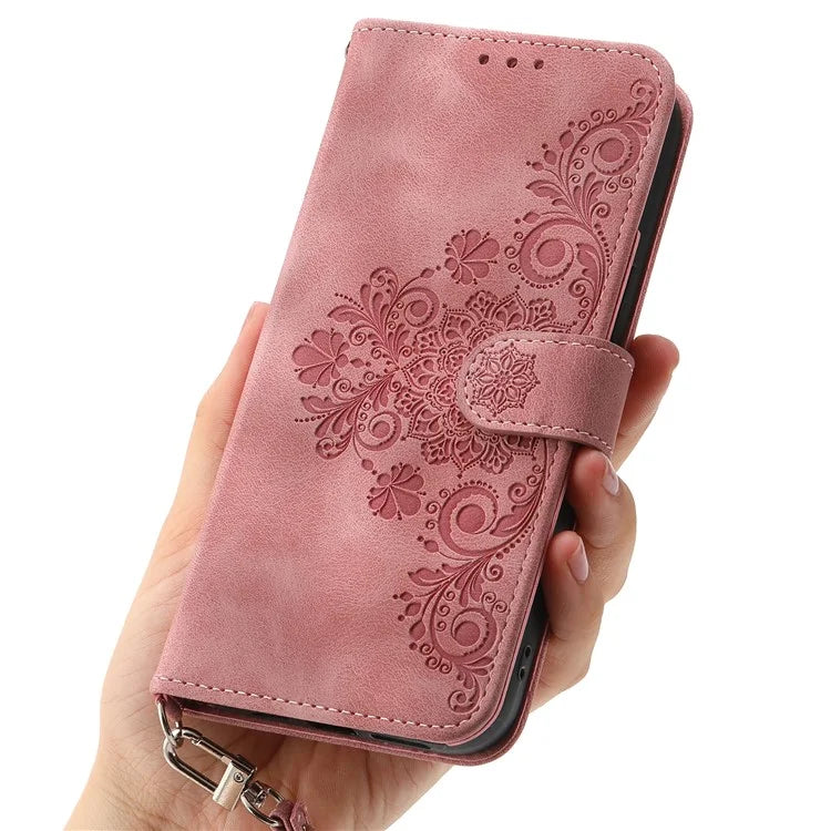 For Samsung Galaxy M35 5G Case Flower Pattern PU Leather Wallet Phone Cover with Strap