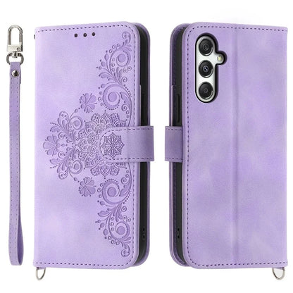 For Samsung Galaxy M35 5G Case Flower Pattern PU Leather Wallet Phone Cover with Strap