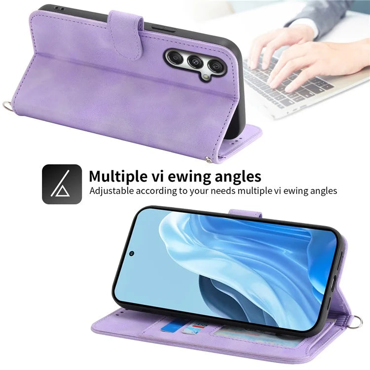 For Samsung Galaxy M35 5G Case Flower Pattern PU Leather Wallet Phone Cover with Strap