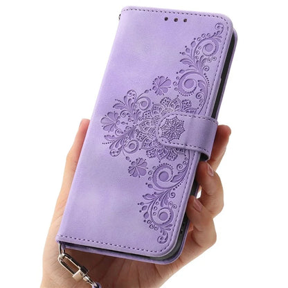 For Samsung Galaxy M35 5G Case Flower Pattern PU Leather Wallet Phone Cover with Strap