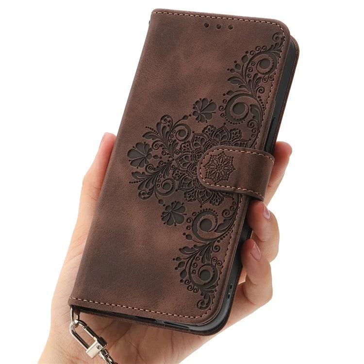 For Samsung Galaxy M35 5G Case Flower Pattern PU Leather Wallet Phone Cover with Strap