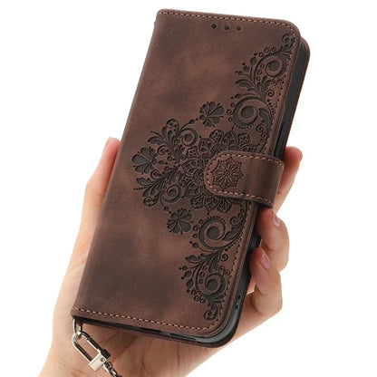For Samsung Galaxy M35 5G Case Flower Pattern PU Leather Wallet Phone Cover with Strap