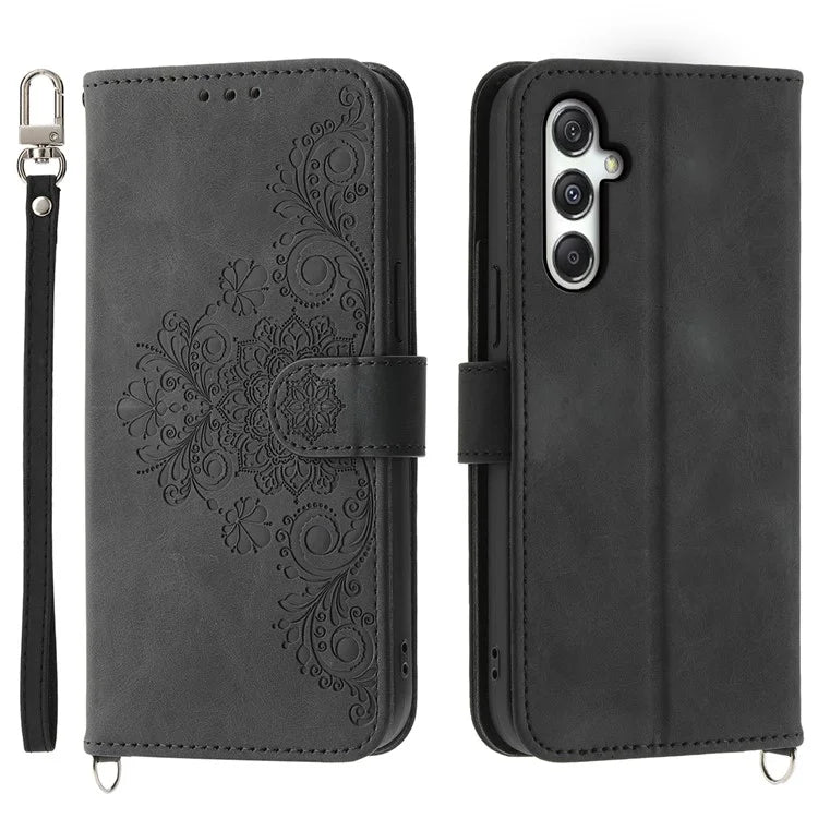 For Samsung Galaxy M35 5G Case Flower Pattern PU Leather Wallet Phone Cover with Strap
