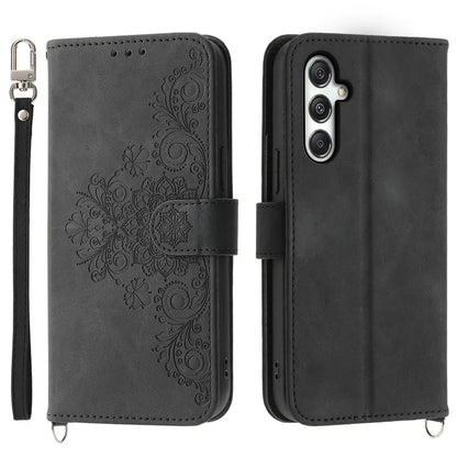 For Samsung Galaxy M35 5G Case Flower Pattern PU Leather Wallet Phone Cover with Strap