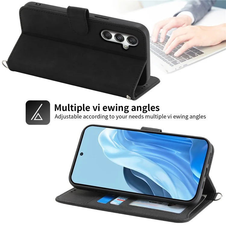 For Samsung Galaxy M35 5G Case Flower Pattern PU Leather Wallet Phone Cover with Strap