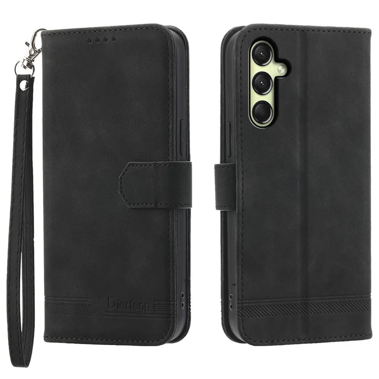DIERFENG DF-03 For Samsung Galaxy A16 5G Leather Case Lines Imprint Wallet Phone Cover