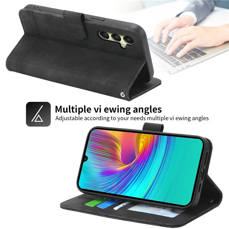 DIERFENG DF-03 For Samsung Galaxy A16 5G Leather Case Lines Imprint Wallet Phone Cover