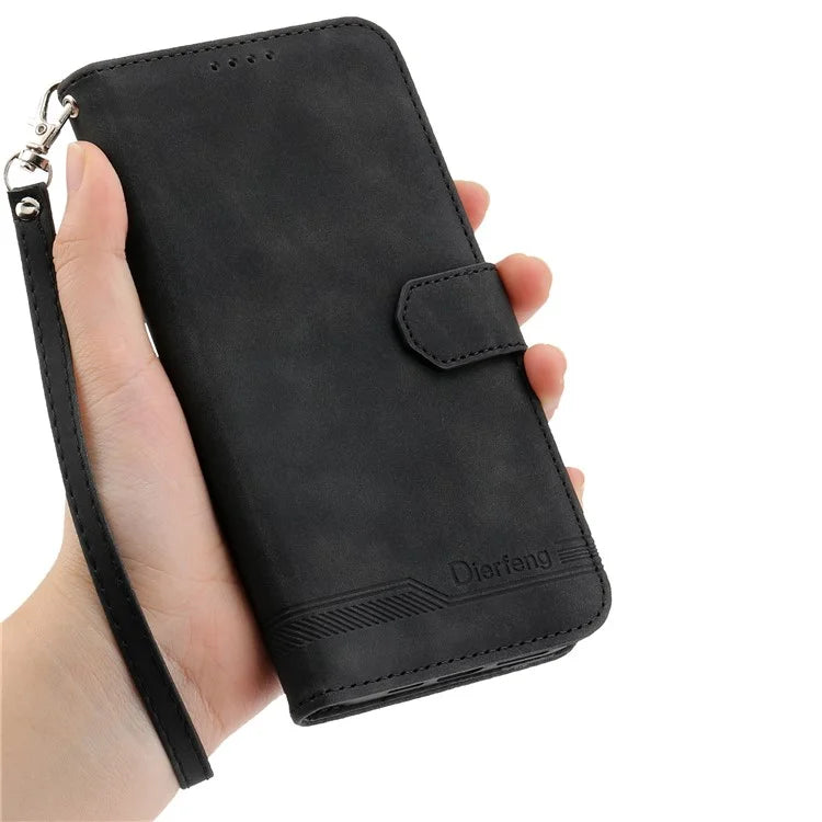 DIERFENG DF-03 For Samsung Galaxy A16 5G Leather Case Lines Imprint Wallet Phone Cover