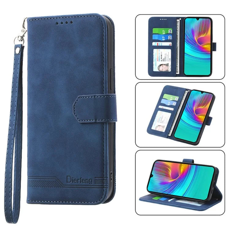 DIERFENG DF-03 For Samsung Galaxy A16 5G Leather Case Lines Imprint Wallet Phone Cover