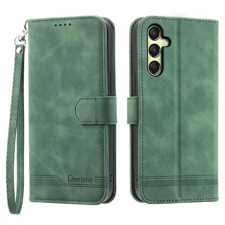 DIERFENG DF-03 For Samsung Galaxy A16 5G Leather Case Lines Imprint Wallet Phone Cover