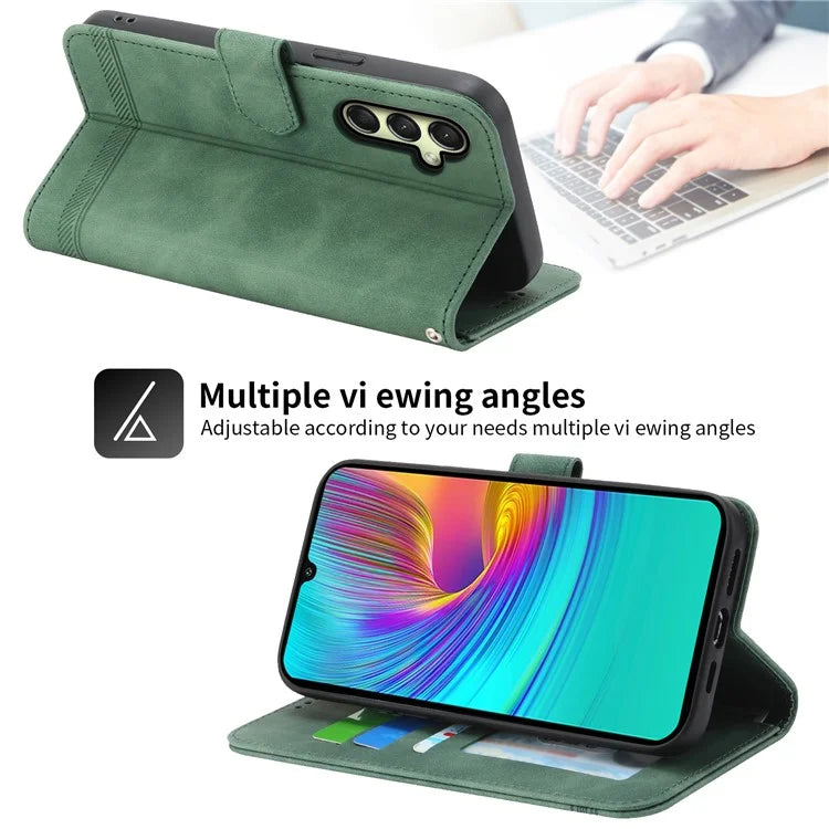 DIERFENG DF-03 For Samsung Galaxy A16 5G Leather Case Lines Imprint Wallet Phone Cover
