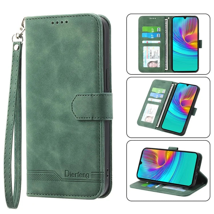 DIERFENG DF-03 For Samsung Galaxy A16 5G Leather Case Lines Imprint Wallet Phone Cover