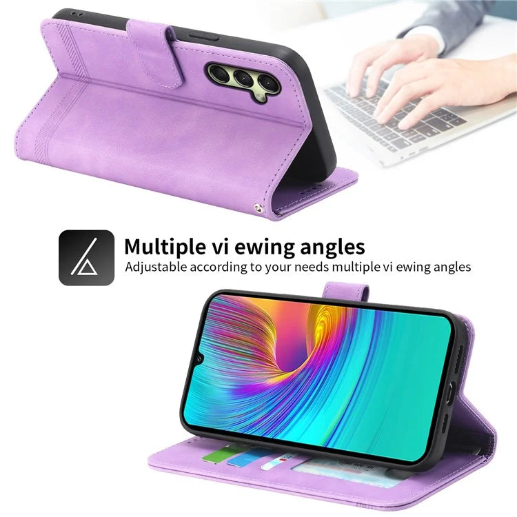 DIERFENG DF-03 For Samsung Galaxy A16 5G Leather Case Lines Imprint Wallet Phone Cover