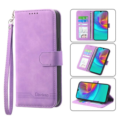 DIERFENG DF-03 For Samsung Galaxy A16 5G Leather Case Lines Imprint Wallet Phone Cover
