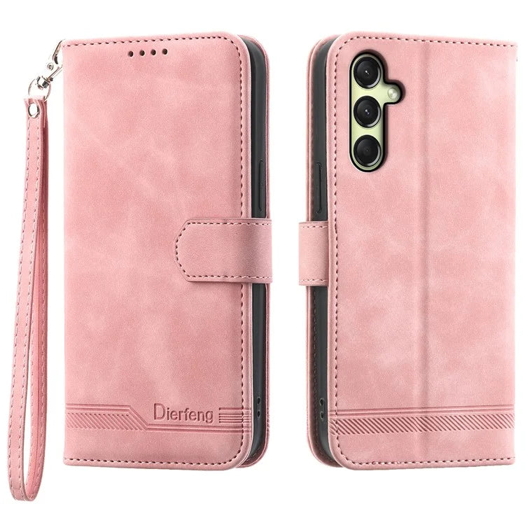 DIERFENG DF-03 For Samsung Galaxy A16 5G Leather Case Lines Imprint Wallet Phone Cover