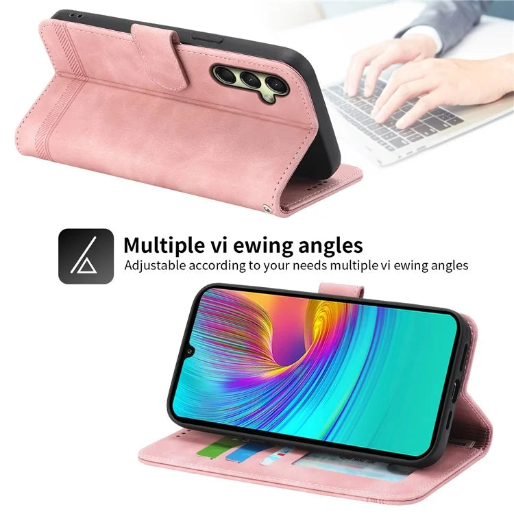 DIERFENG DF-03 For Samsung Galaxy A16 5G Leather Case Lines Imprint Wallet Phone Cover