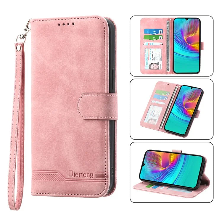 DIERFENG DF-03 For Samsung Galaxy A16 5G Leather Case Lines Imprint Wallet Phone Cover