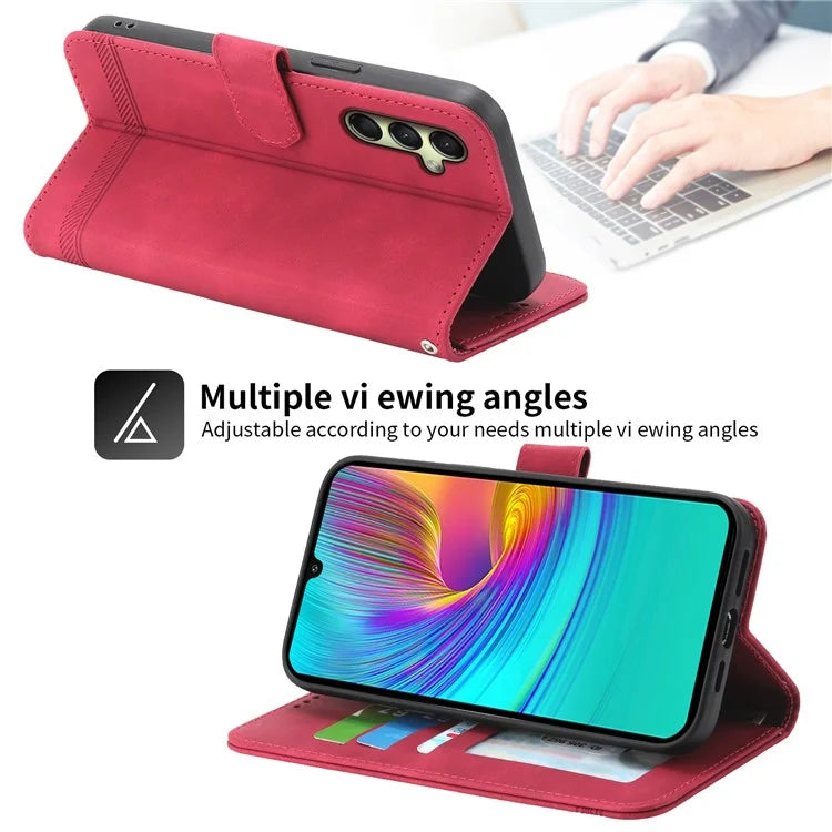 DIERFENG DF-03 For Samsung Galaxy A16 5G Leather Case Lines Imprint Wallet Phone Cover