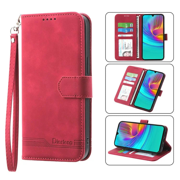 DIERFENG DF-03 For Samsung Galaxy A16 5G Leather Case Lines Imprint Wallet Phone Cover