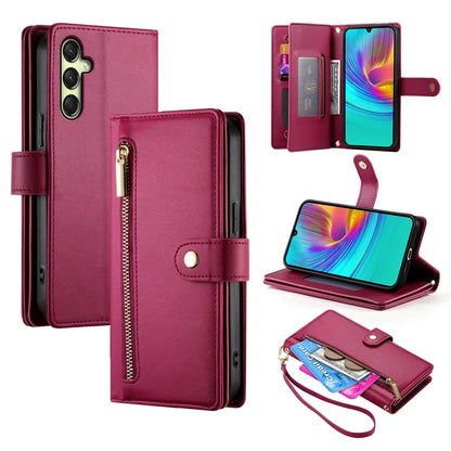 DF-011 For Samsung Galaxy A16 5G Case Zipper Pocket Wallet Leather Phone Cover with Straps