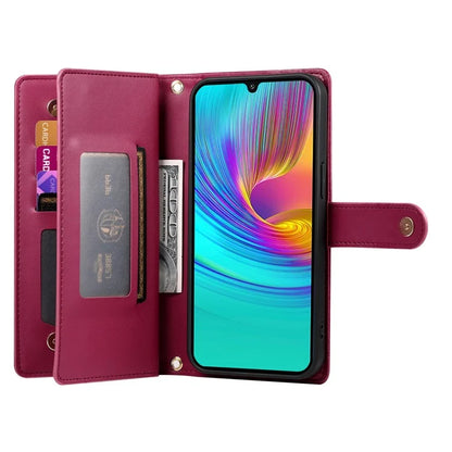 DF-011 For Samsung Galaxy A16 5G Case Zipper Pocket Wallet Leather Phone Cover with Straps