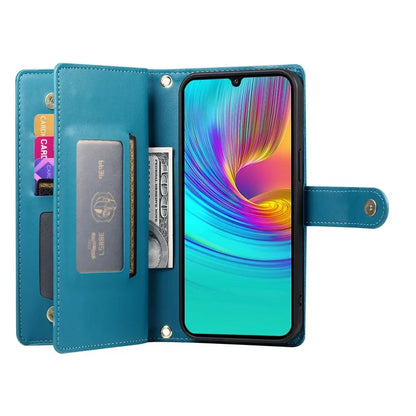 DF-011 For Samsung Galaxy A16 5G Case Zipper Pocket Wallet Leather Phone Cover with Straps