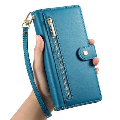 DF-011 For Samsung Galaxy A16 5G Case Zipper Pocket Wallet Leather Phone Cover with Straps