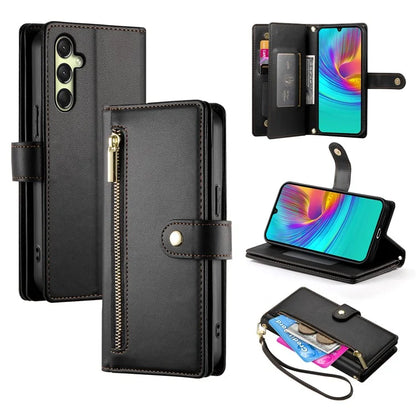 DF-011 For Samsung Galaxy A16 5G Case Zipper Pocket Wallet Leather Phone Cover with Straps