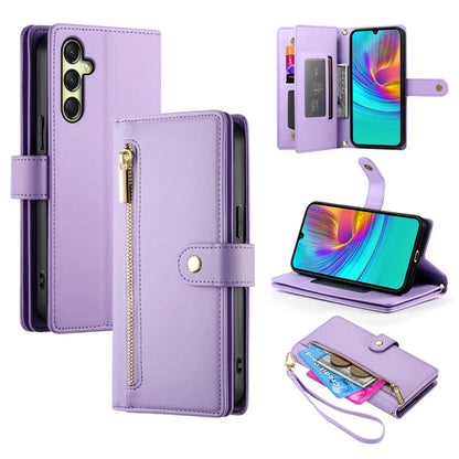 DF-011 For Samsung Galaxy A16 5G Case Zipper Pocket Wallet Leather Phone Cover with Straps