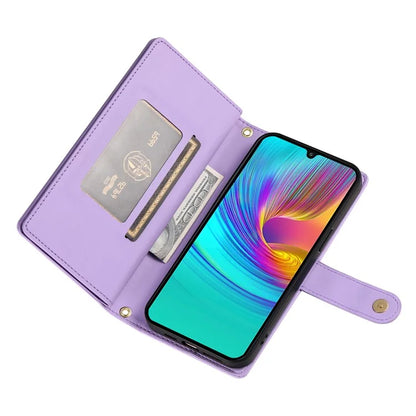 DF-011 For Samsung Galaxy A16 5G Case Zipper Pocket Wallet Leather Phone Cover with Straps