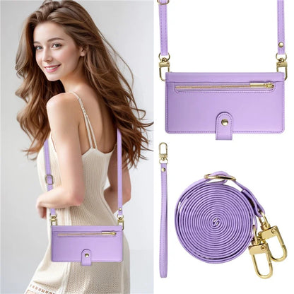 DF-011 For Samsung Galaxy A16 5G Case Zipper Pocket Wallet Leather Phone Cover with Straps