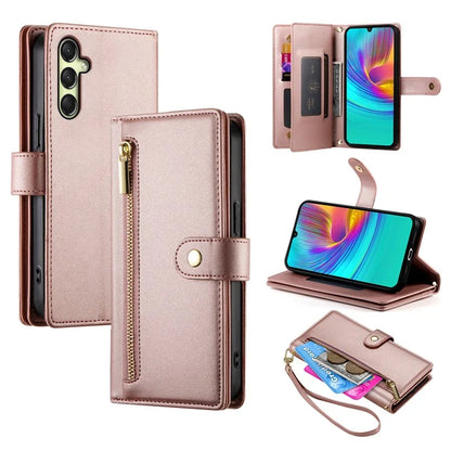 DF-011 For Samsung Galaxy A16 5G Case Zipper Pocket Wallet Leather Phone Cover with Straps