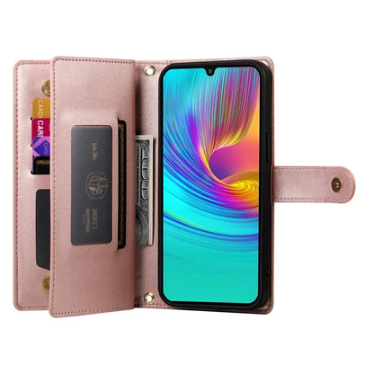 DF-011 For Samsung Galaxy A16 5G Case Zipper Pocket Wallet Leather Phone Cover with Straps