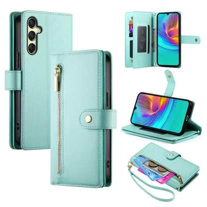 DF-011 For Samsung Galaxy A16 5G Case Zipper Pocket Wallet Leather Phone Cover with Straps